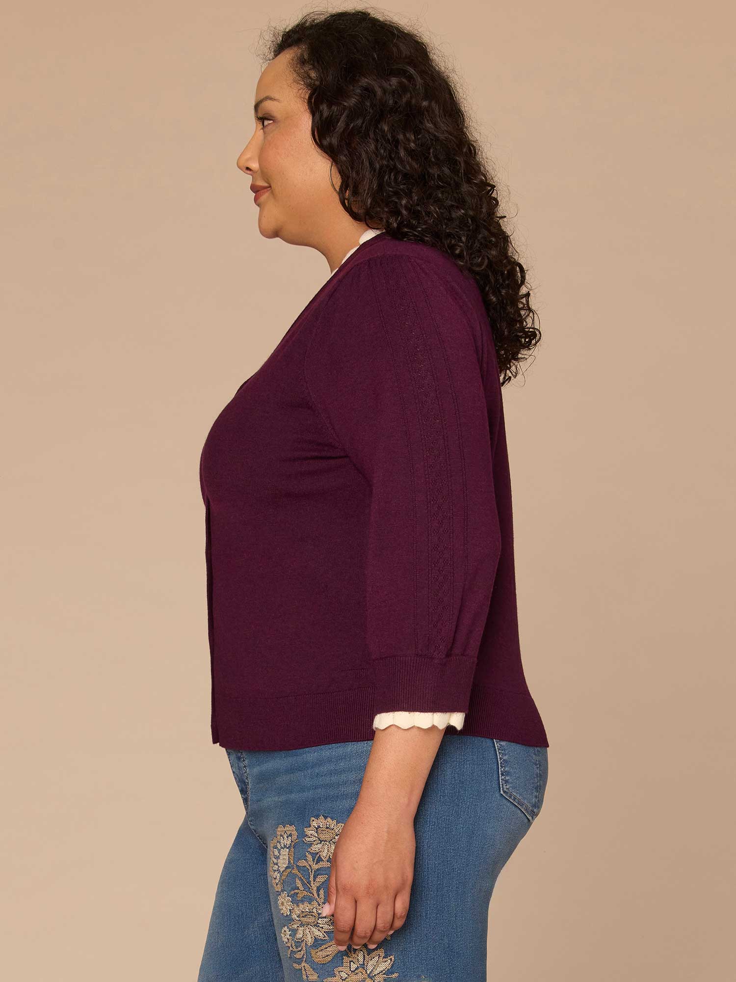 Double Layer Three Quarter Sleeve V-Neck Plus Size Sweater Cardigan