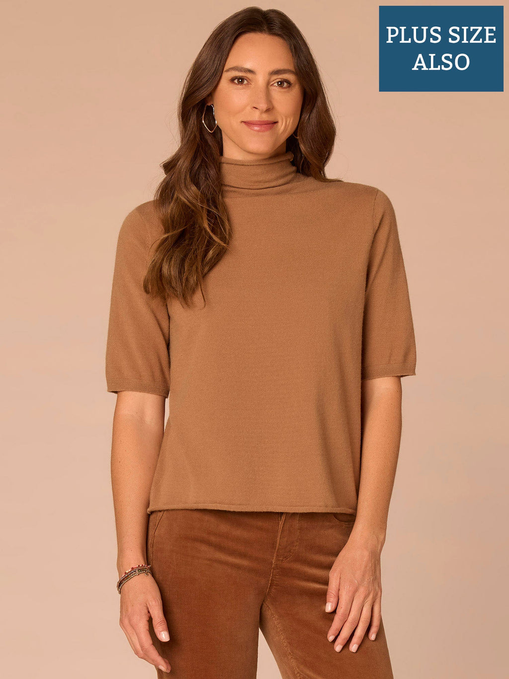 Above Elbow Sleeve Drape Mock Neck Curled Edge Plus Size Sweater