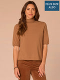 Above Elbow Sleeve Drape Mock Neck Curled Edge Plus Size Sweater
