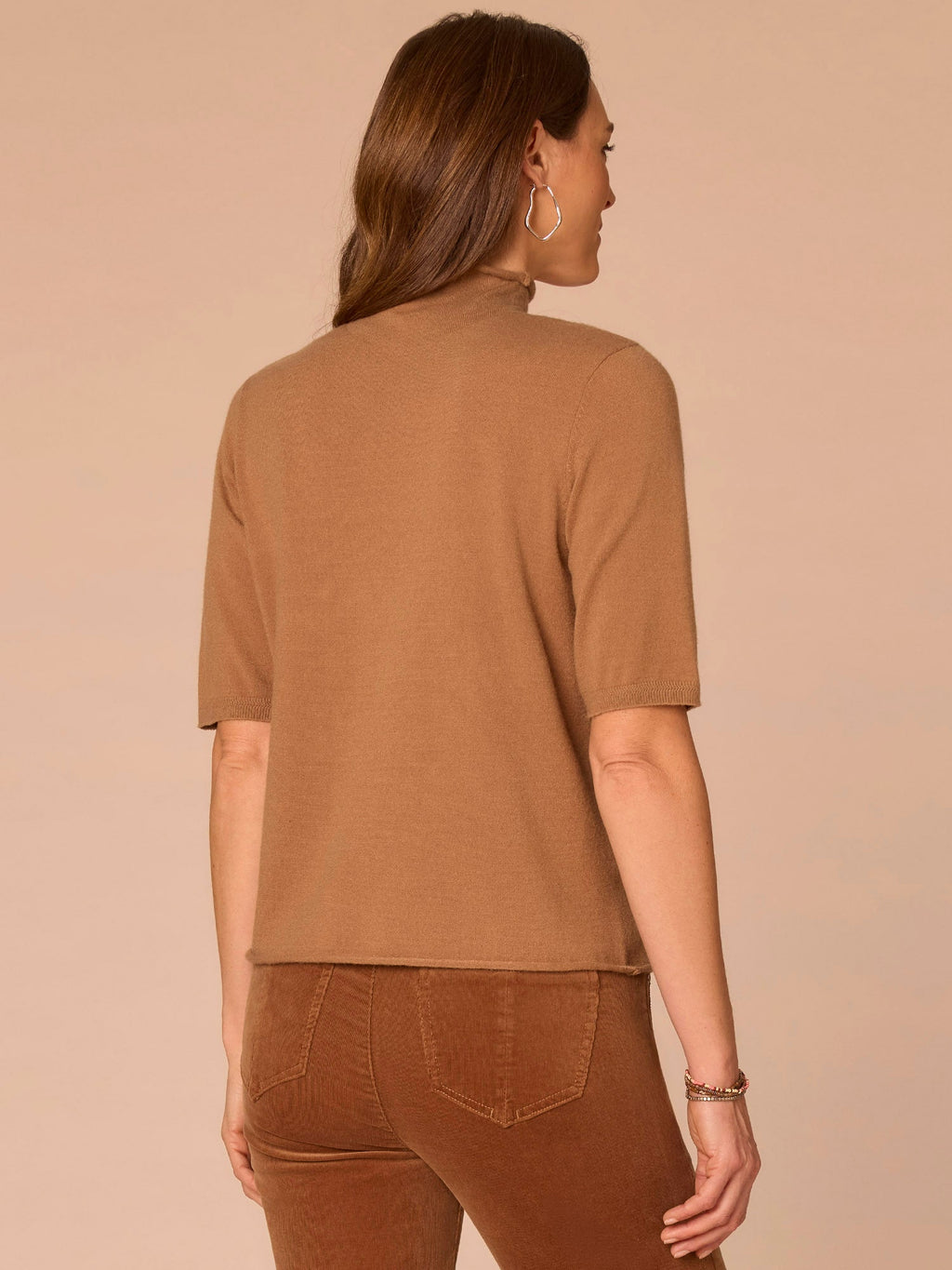Above Elbow Sleeve Drape Mock Neck Curled Edge Plus Size Sweater