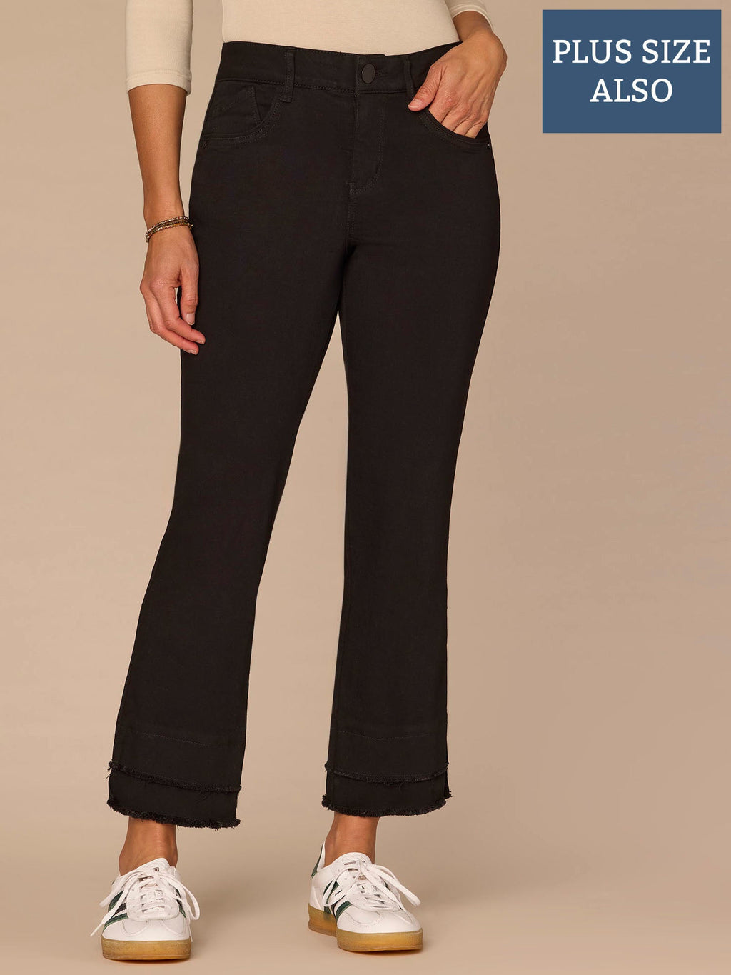 "Ab"solution® Mid-Rise Double Layer Fray Hem Kick Flare Plus Size Jean