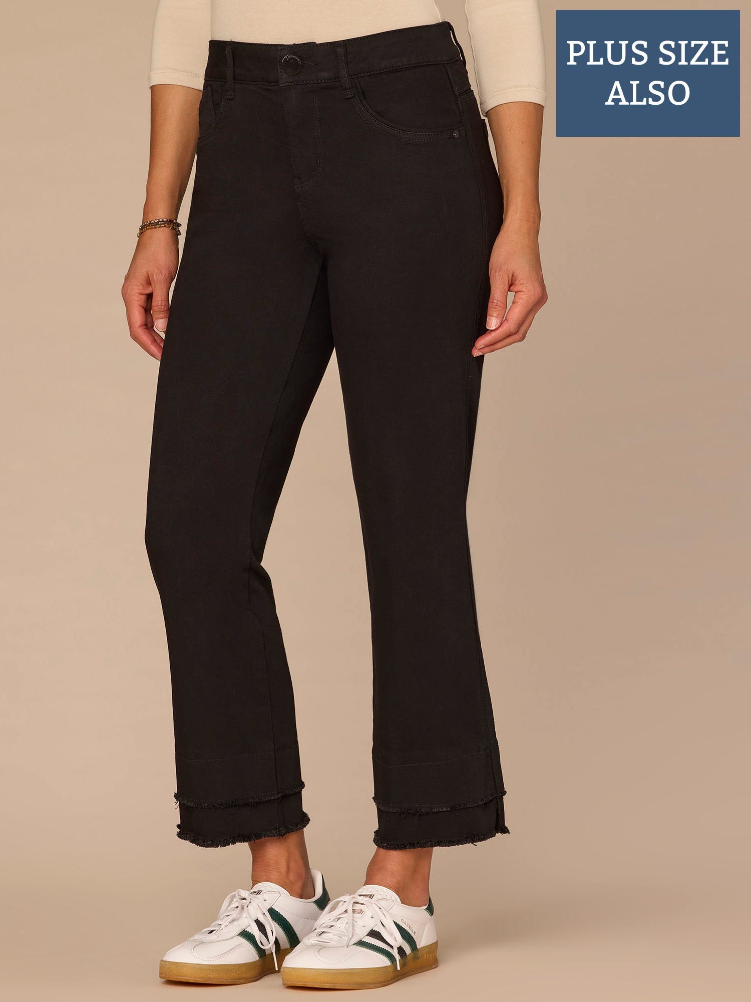 "Ab"solution® Mid-Rise Double Layer Fray Hem Kick Flare Plus Size Jean