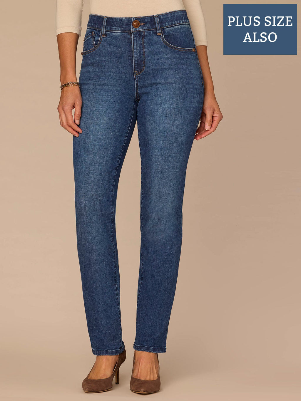"Ab"solution® High Rise Straight Leg Plus Size Jeans in Blue