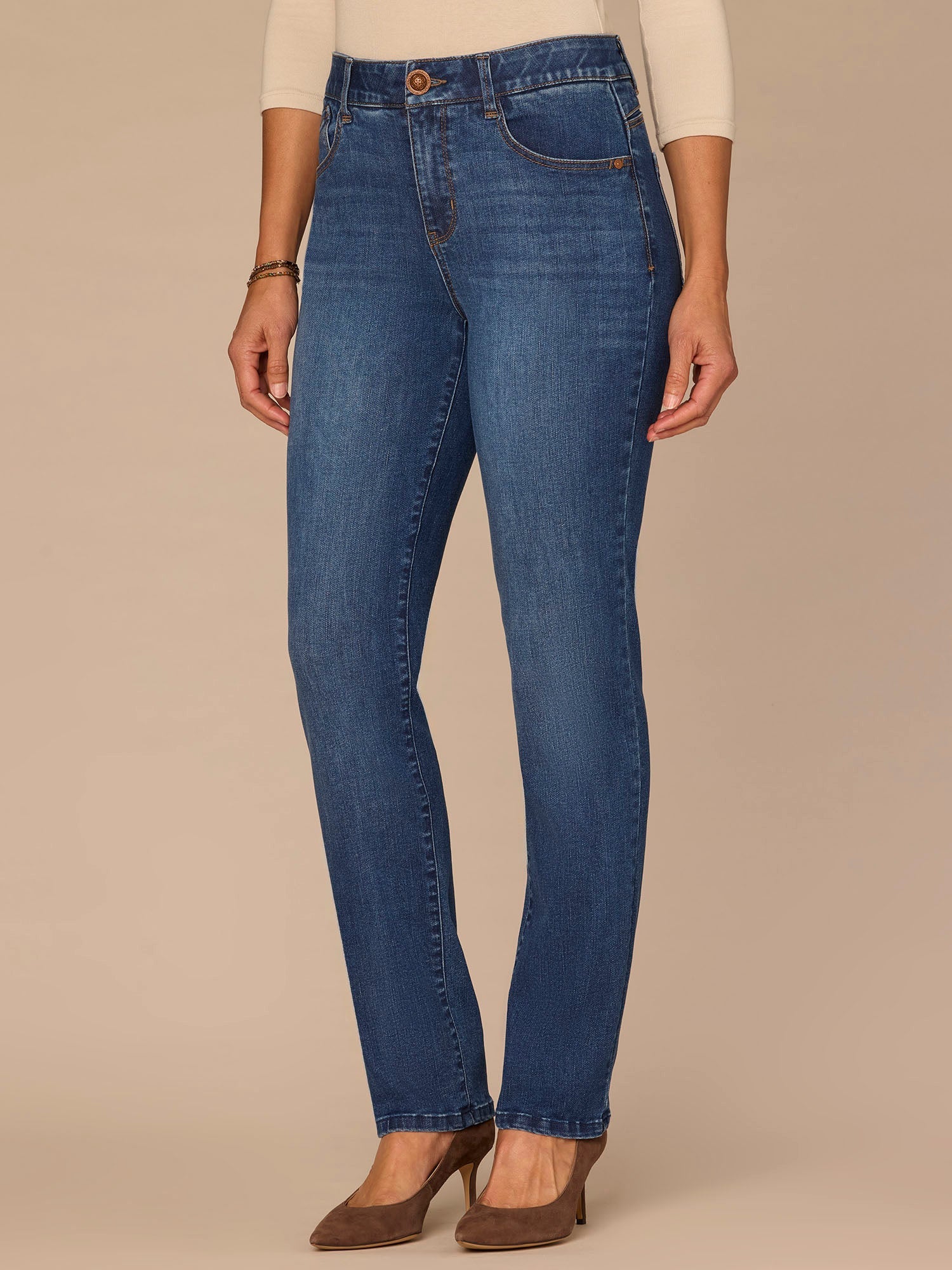 "Ab"solution® High Rise Straight Leg Plus Size Jeans in Blue