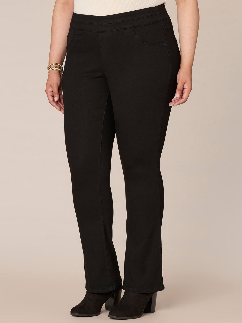 "Ab"solution High Rise Pull On Itty Bitty Boot Glider Plus Size Jeans