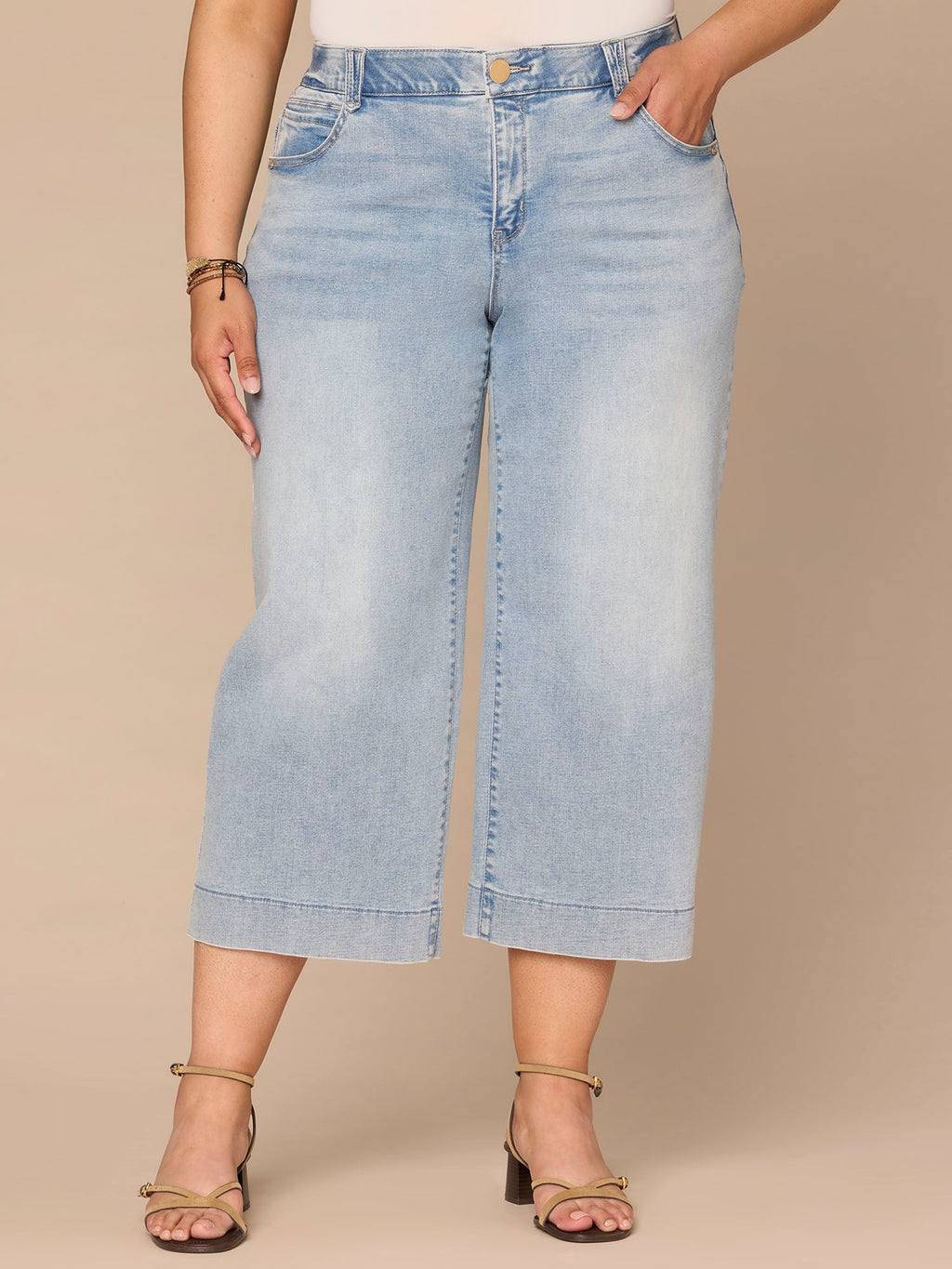 "Ab"solution® High Rise Light Blue Cropped Plus Size Wide Leg Jeans