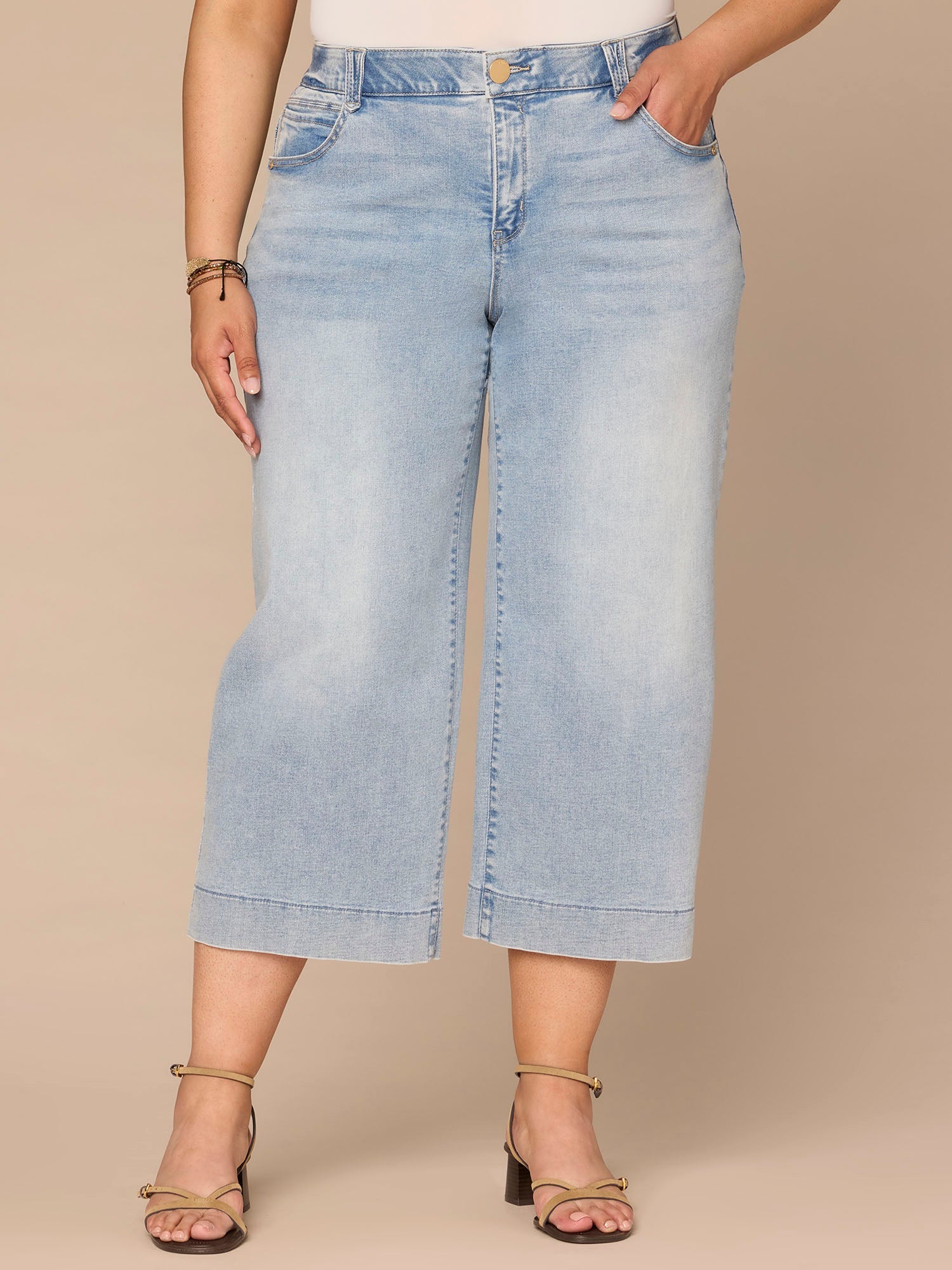"Ab"solution® High Rise Light Blue Cropped Plus Size Wide Leg Jeans