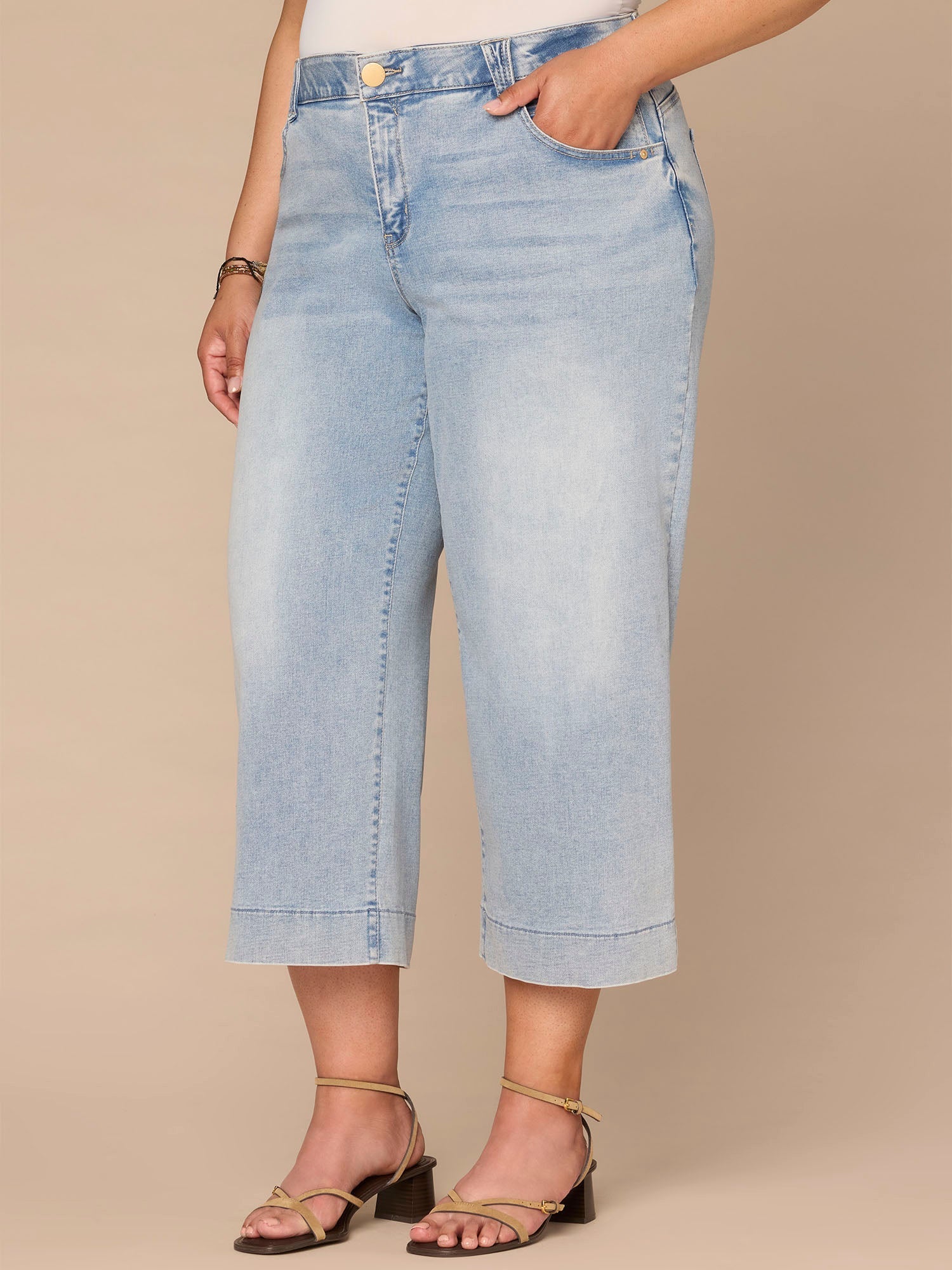 "Ab"solution® High Rise Light Blue Cropped Plus Size Wide Leg Jeans