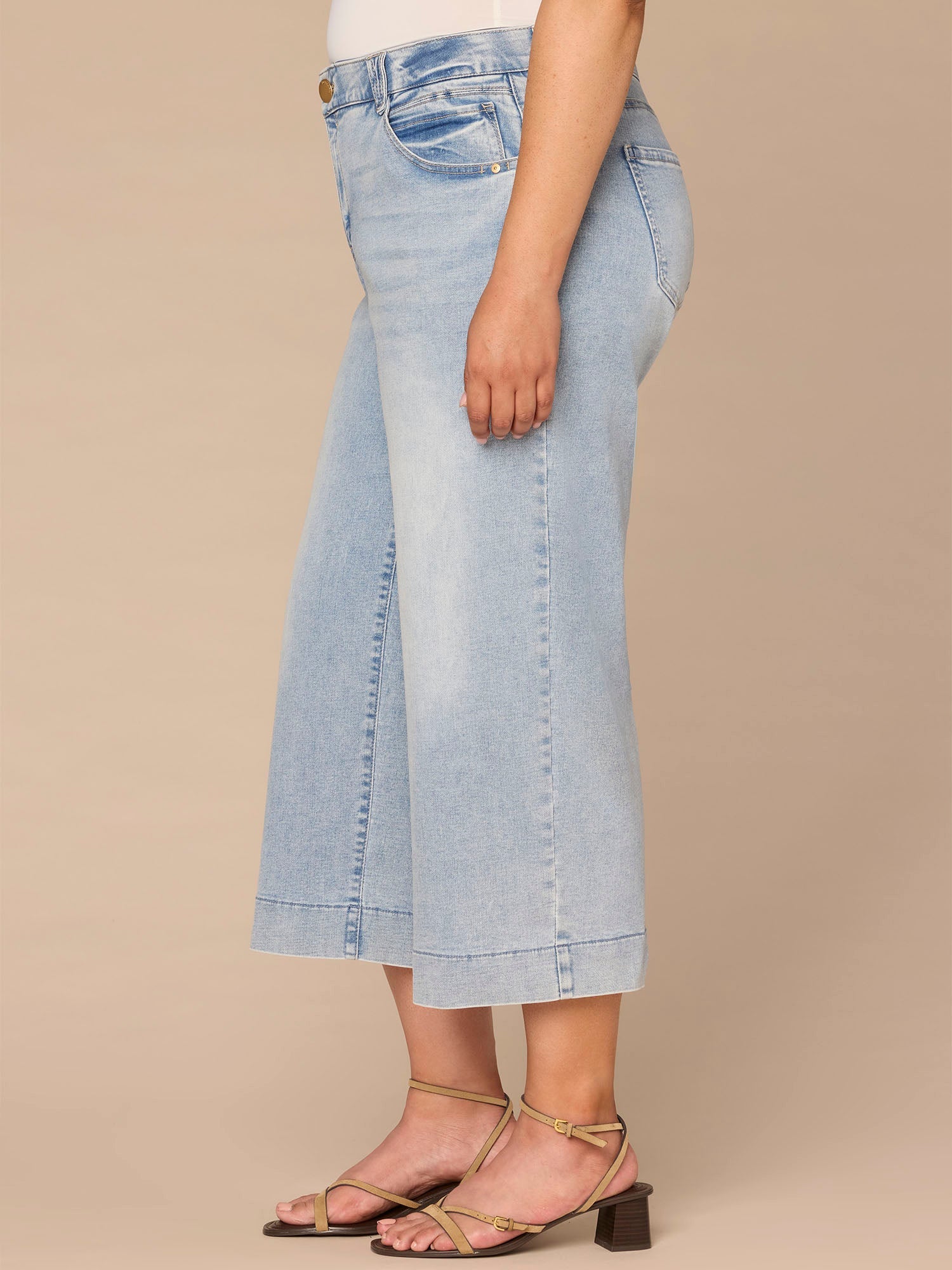"Ab"solution® High Rise Light Blue Cropped Plus Size Wide Leg Jeans