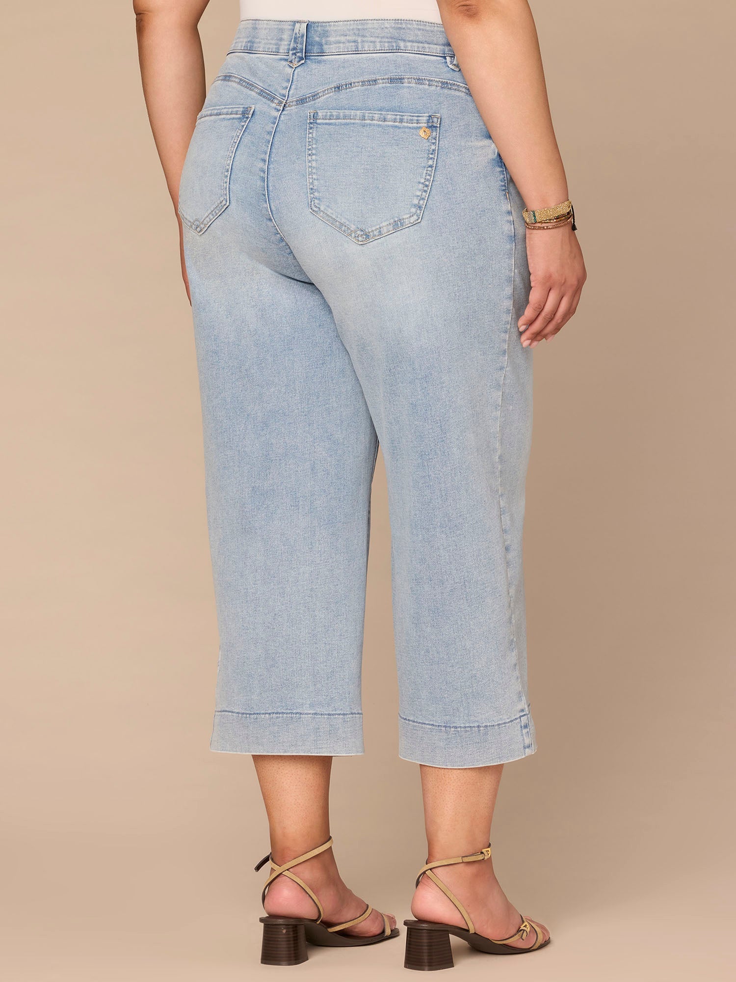 "Ab"solution® High Rise Light Blue Cropped Plus Size Wide Leg Jeans
