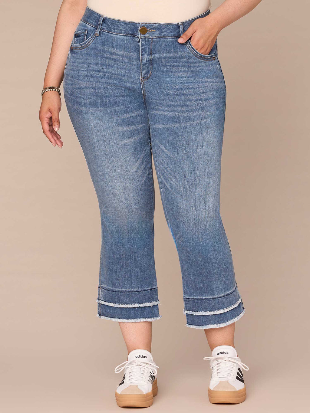 "Ab"solution Plus Size Fray Hem Kick Flare Jean