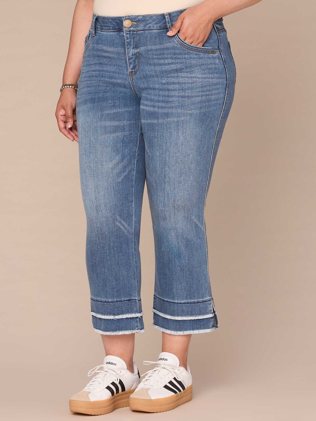 "Ab"solution Plus Size Fray Hem Kick Flare Jean