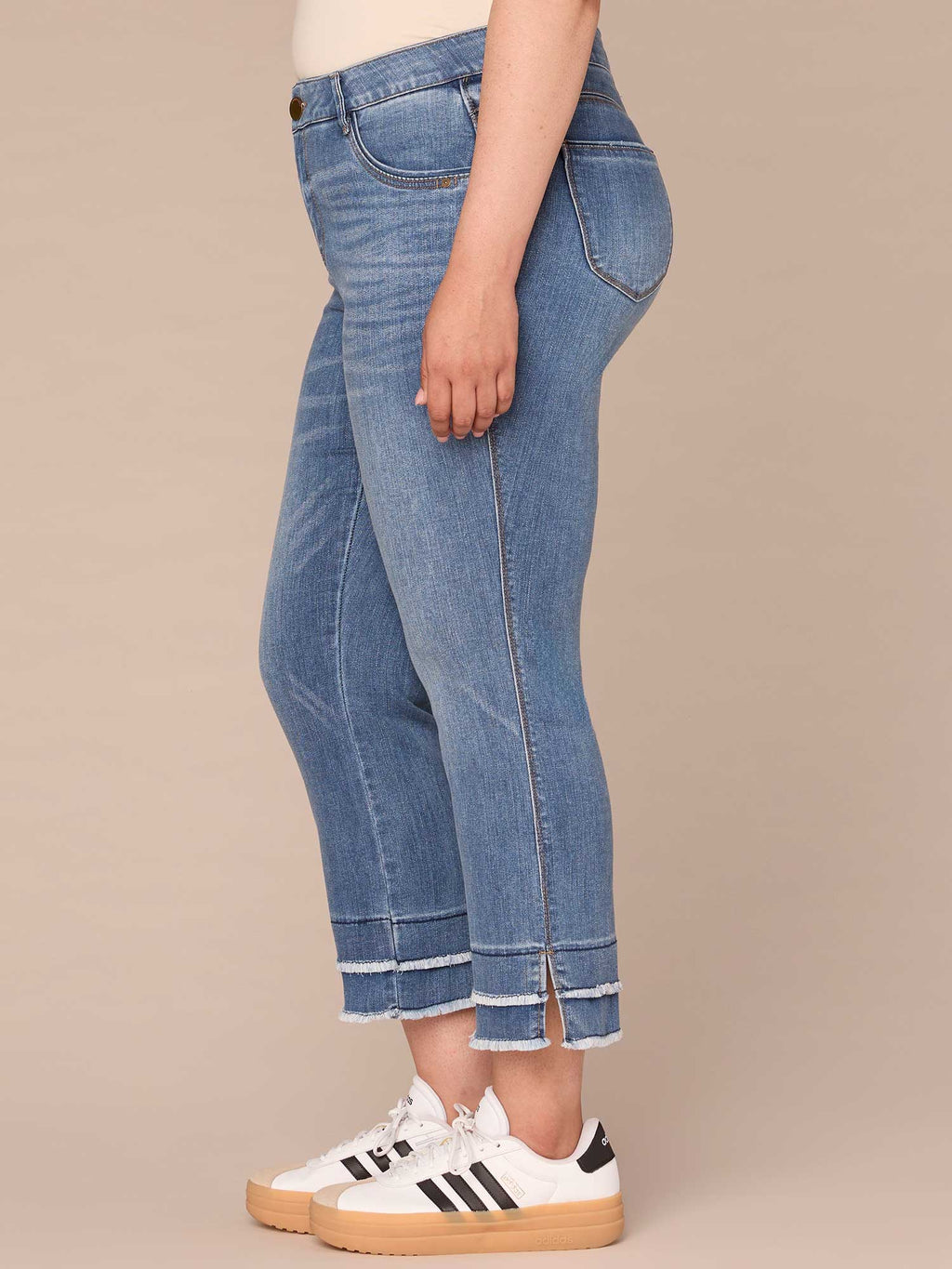 "Ab"solution Plus Size Fray Hem Kick Flare Jean