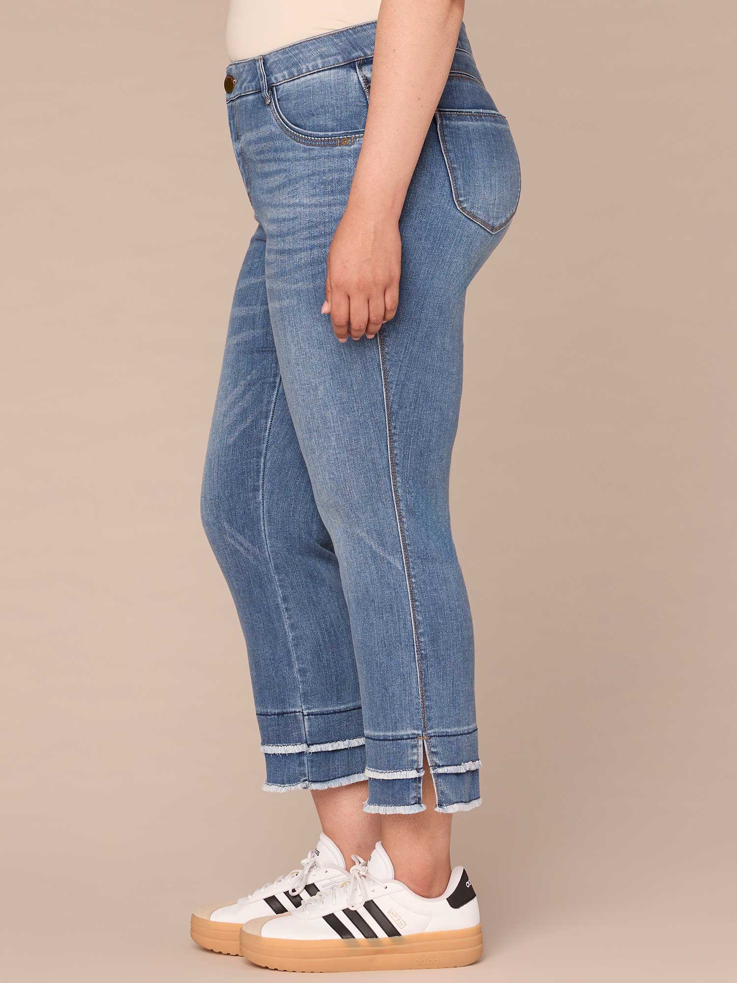 "Ab"solution Plus Size Fray Hem Kick Flare Jean