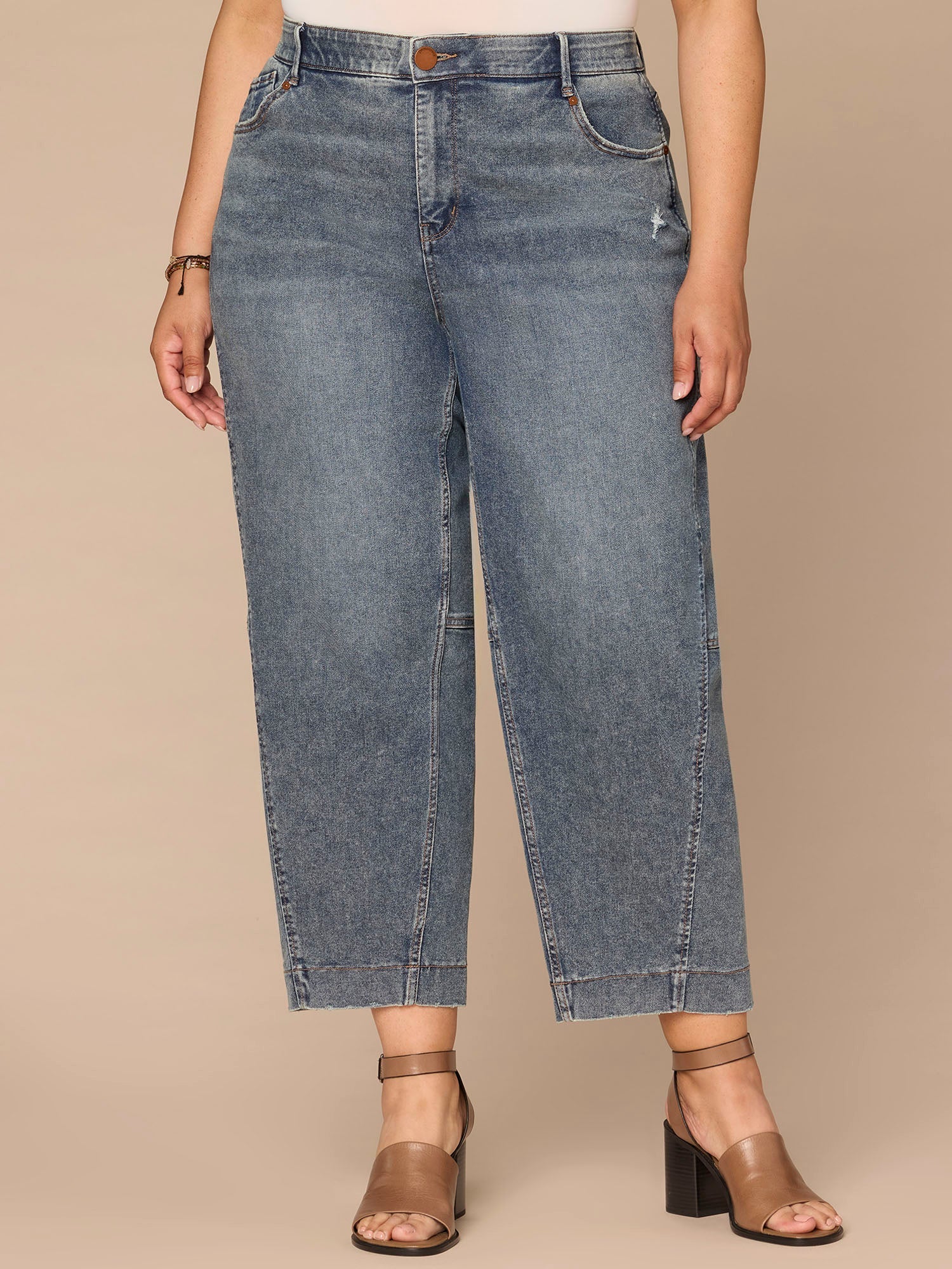 "Ab"solution® Skyrise Uneven Yoke Relaxed Barrel Leg Plus Size Jeans
