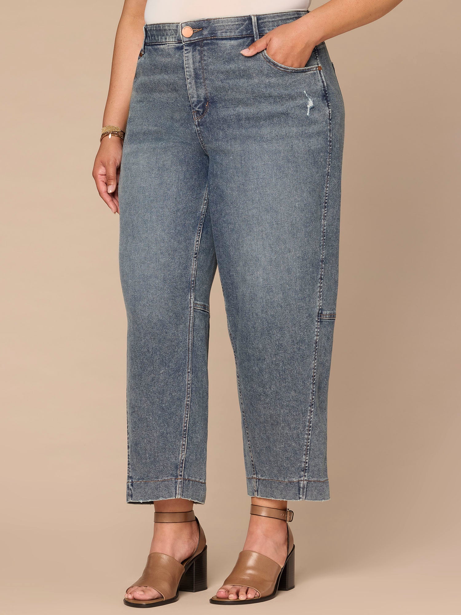 "Ab"solution® Skyrise Uneven Yoke Relaxed Barrel Leg Plus Size Jeans