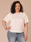 Elbow Puff Sleeve Scoop Neck Mixed Media Plus Size Knit Top