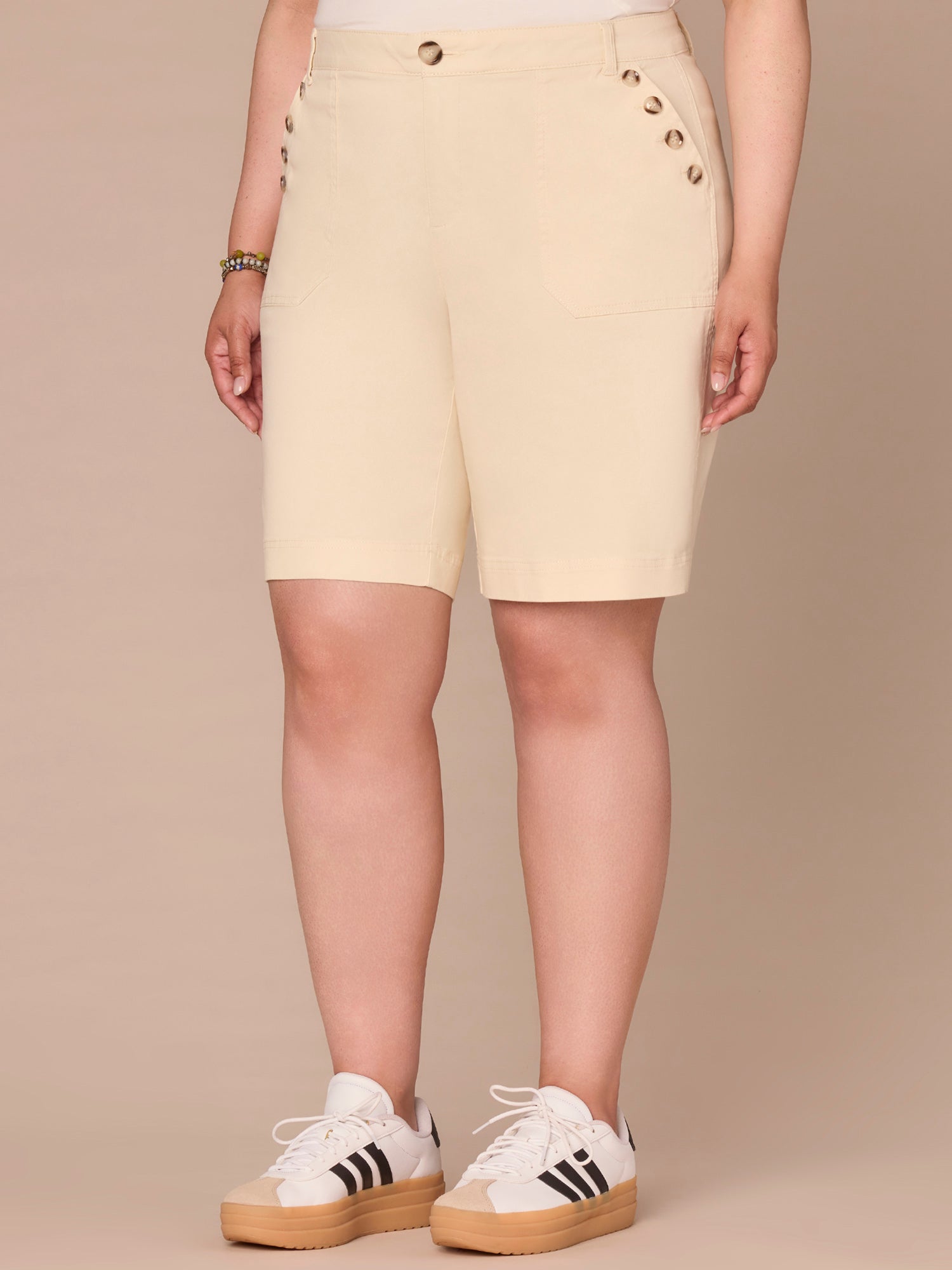 "Ab"solution® Skyrise Buttoned Patch Pocket Plus Size Bermuda Shorts