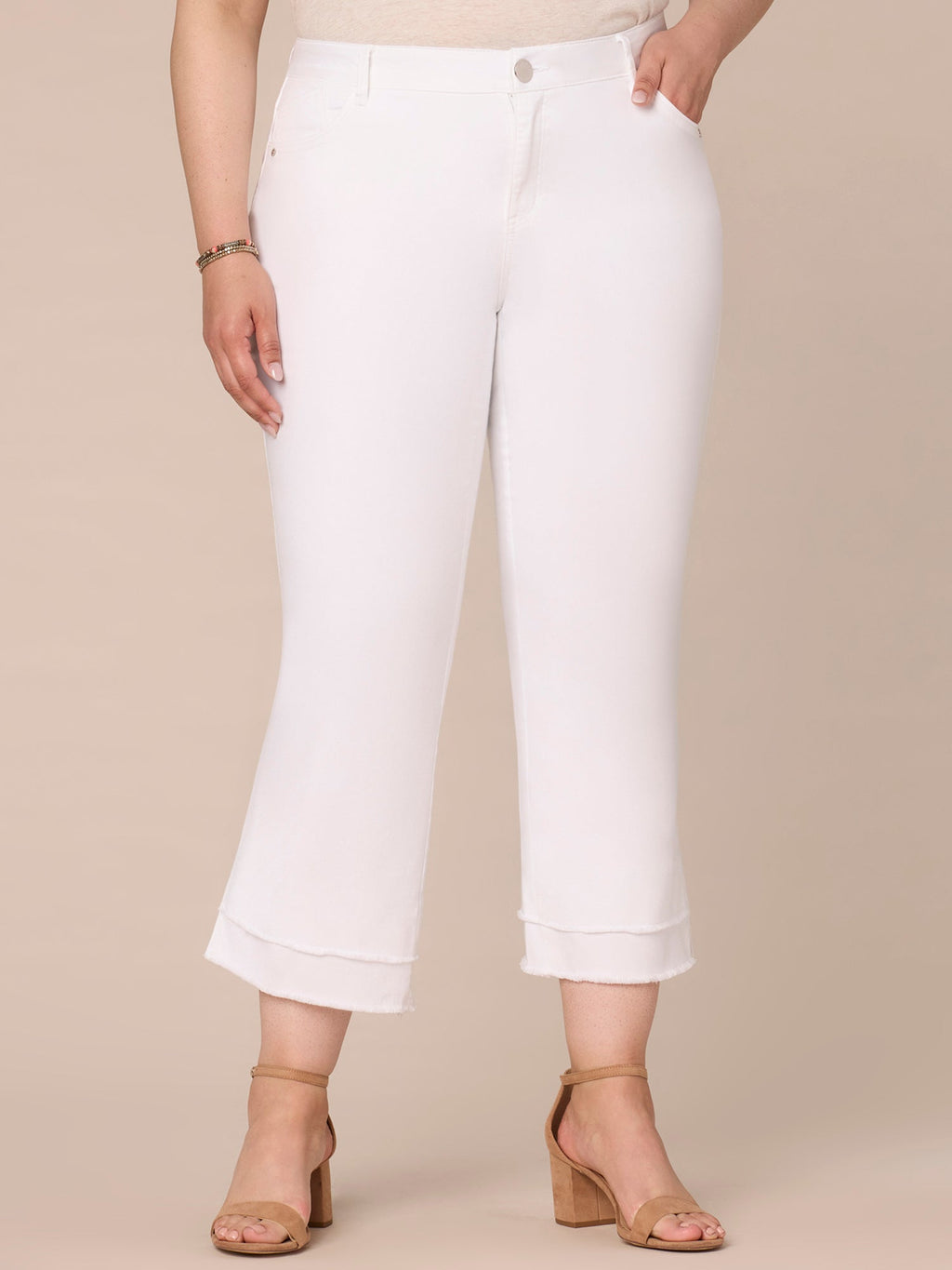 "Ab"solution Mid-Rise Flare Plus Size Jeans with Double Layer Fray Hem