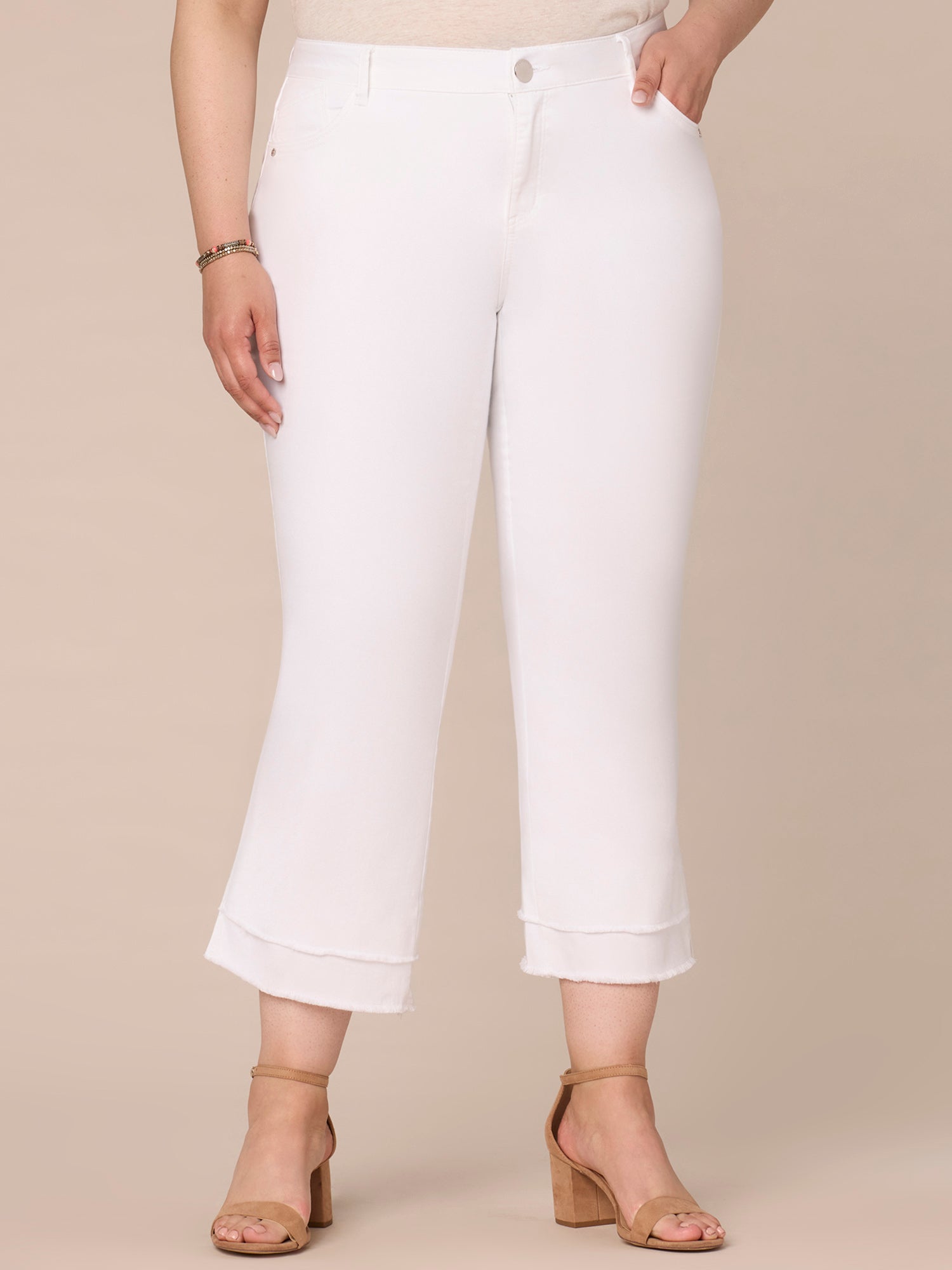"Ab"solution Mid-Rise Flare Plus Size Jeans with Double Layer Fray Hem