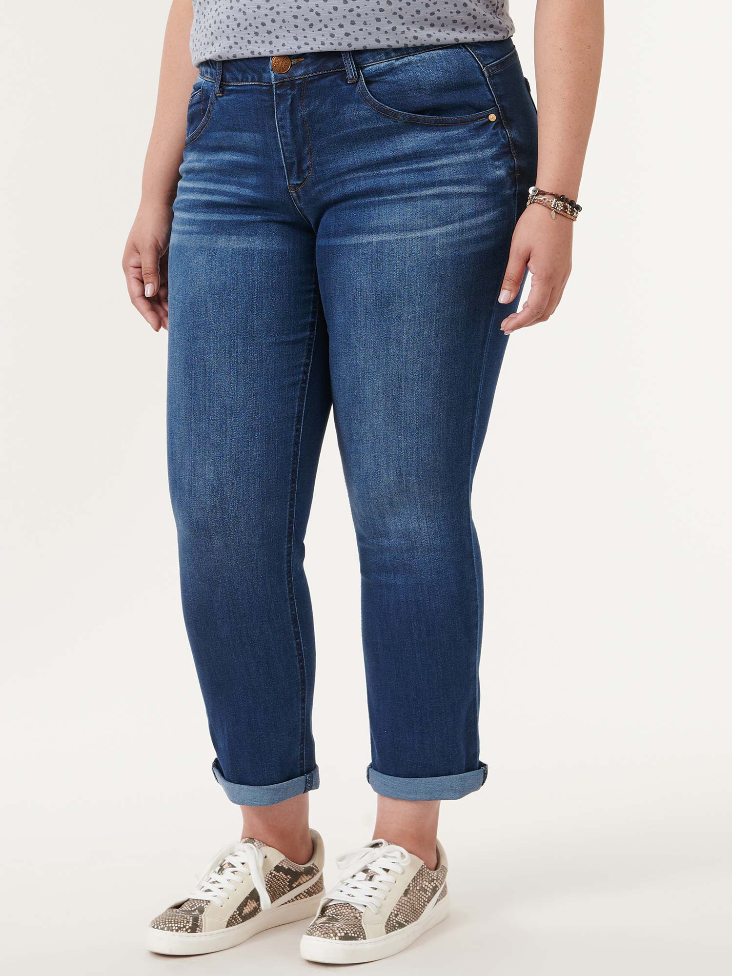 "Ab"solution® Blue Denim Cuffed Plus Girlfriend Jeans