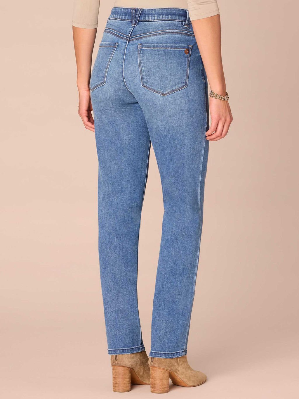 "Ab"solution® High Rise Straight Leg Plus Size Jeans in Mid Blue